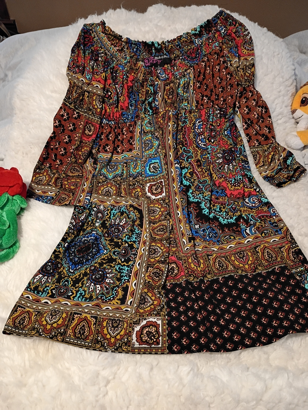 Peck & Peck Multicolor Boho Maxi Skirt with Turquoise and Pink Accents